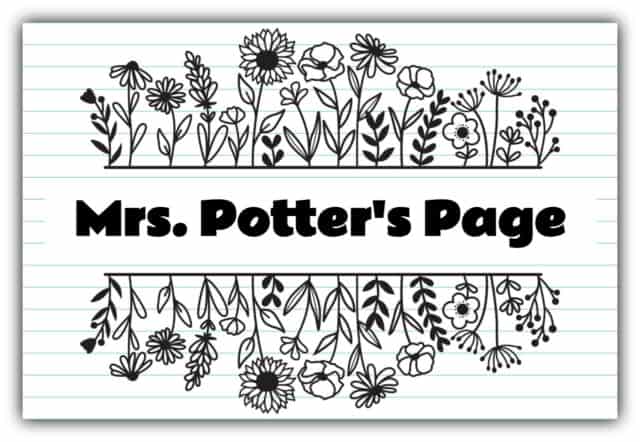 Mrs. Potter's Page header with floral illustrations for JFK Catholic School.