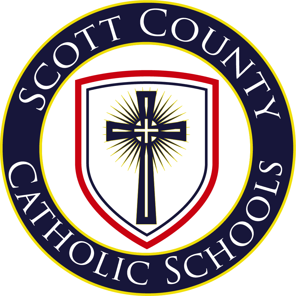 JFK Catholic School emblem featuring a cross and shield in Scott County.